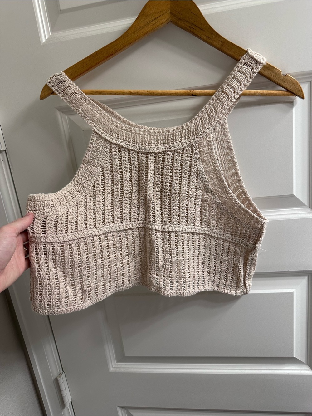 Timing Cream Crochet Knit Cropped Tank
